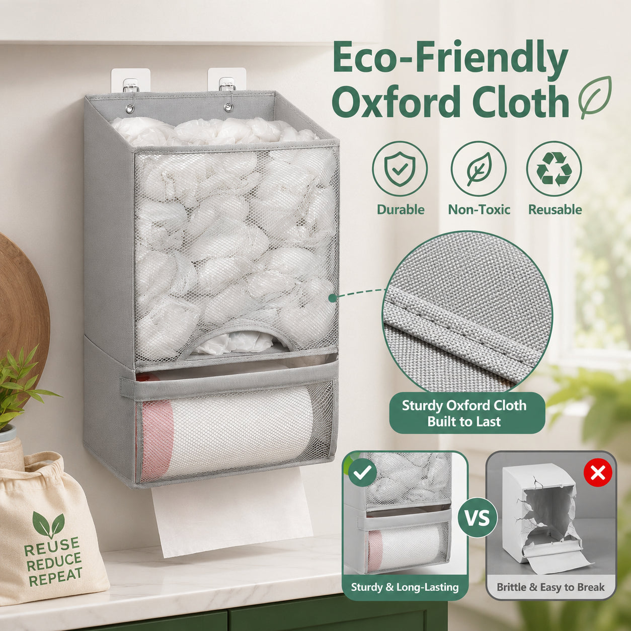 🛍️ 2-in-1 Plastic Bag Holder - Extra Large Bag Saver Dispenser