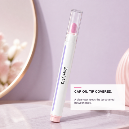 ZavrlyUS cuticle care pen with clear cap covering the pink ceramic tip