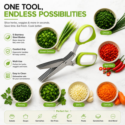 ✂️ 5-Blade Stainless Steel Herb Scissors – Fast Herb Chopper🌿