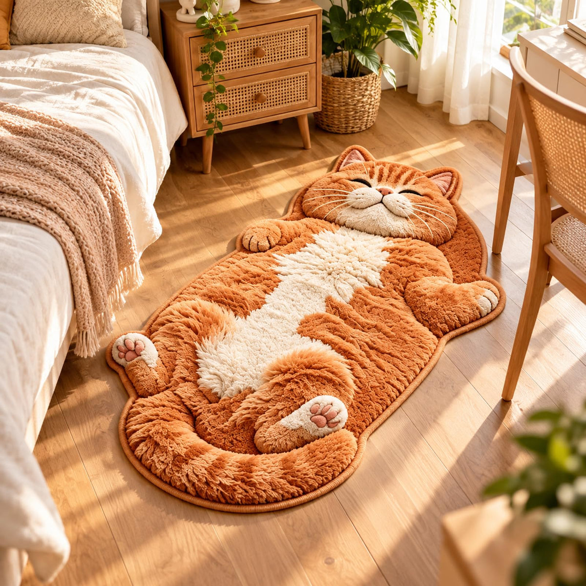 🐱 Sleeping Cat Shaped Rug – Soft Plush Indoor Floor Mat (2D Printed)