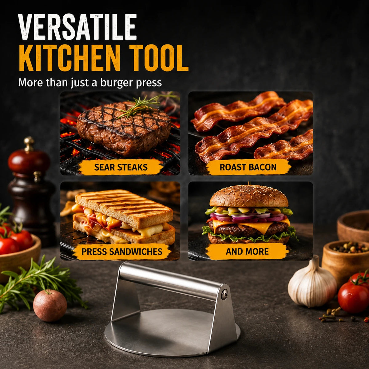 🍔🔥 Stainless Steel Burger Press for Smash Burgers Bacon Steaks and Sandwiches 🥓🥩