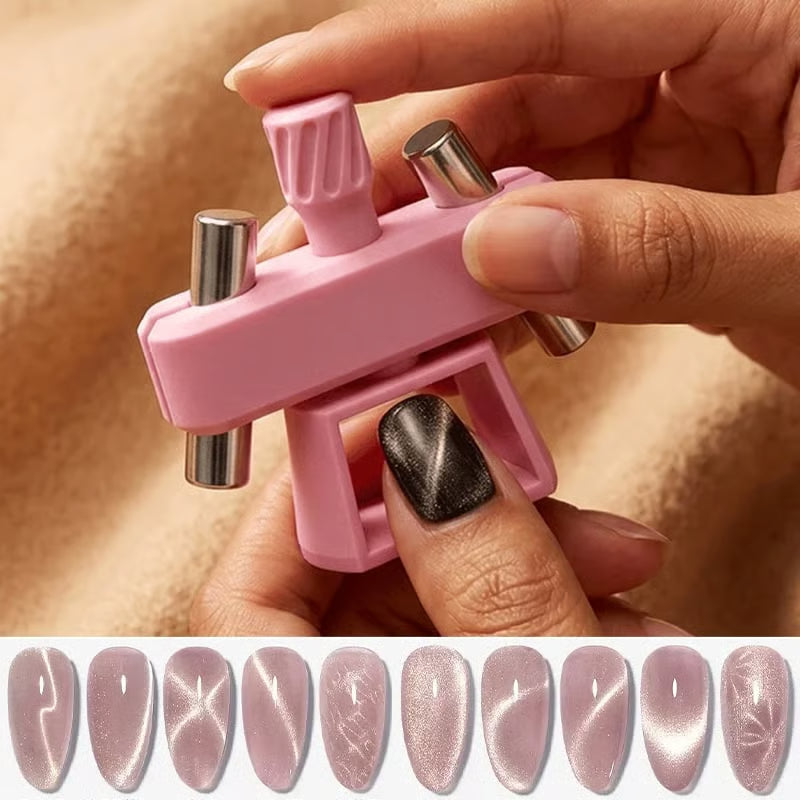 💅[Viral Nail Art Essential] Rotating Cat Eye Gel Nail Magnet Tool with Dual Height Finger Rests – Effortless 3D Aura Nails!