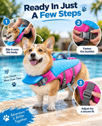 🐶 3-in-1 Safety Swim Gear for Dogs! 🌊 High-Buoyancy Life Vest 🤿 Front Head Support & Easy-Grab Handle 💕