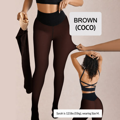 🍑 Flawless Sheer-Look Fleece Tights  Winter Warmth with High-Waist Peach Butt Lift 💃
