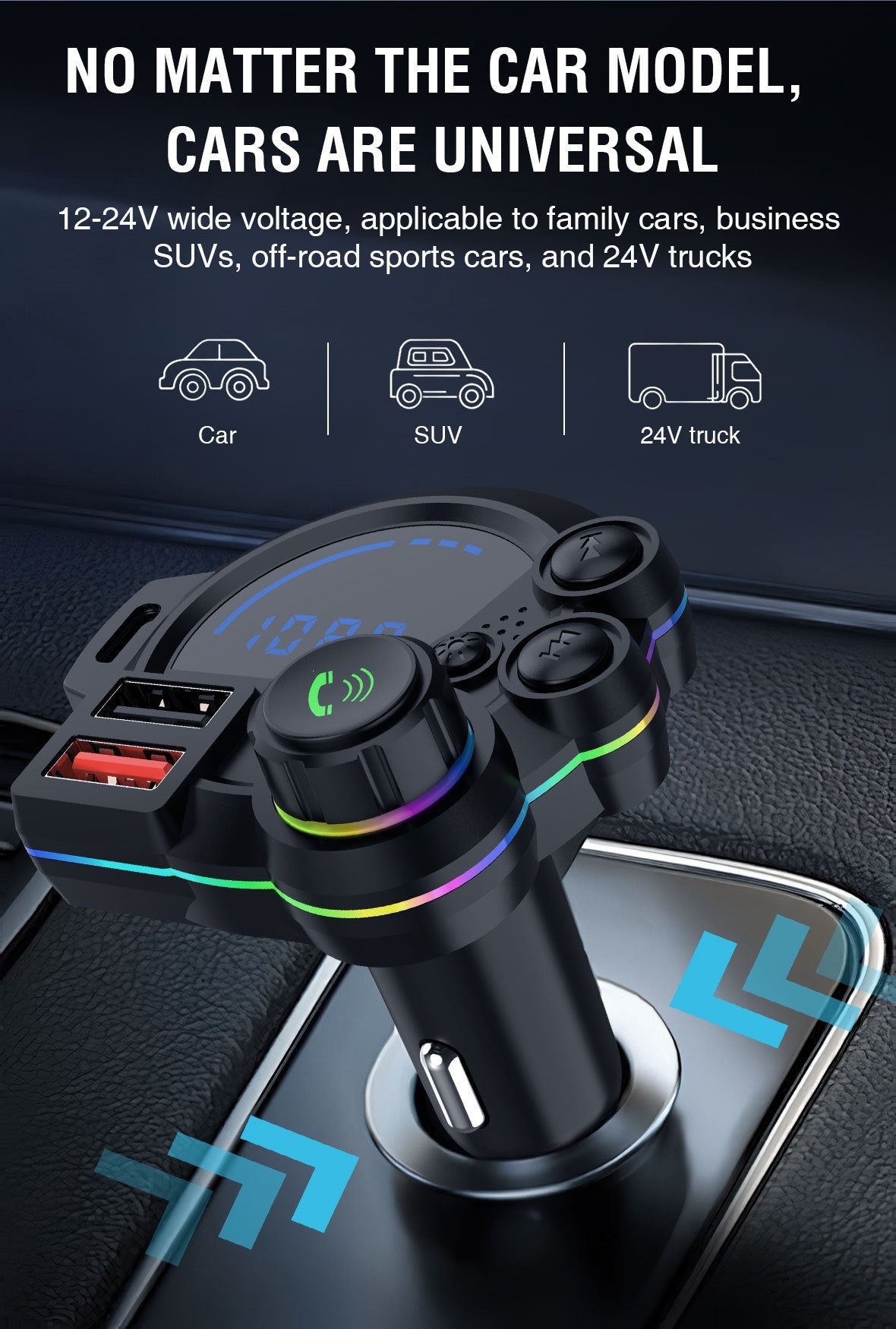 🚗 Universal Dual-Port Car FM Bluetooth Transmitter – Wireless Music, Hands-Free Calling & Dual USB Charger 🔌