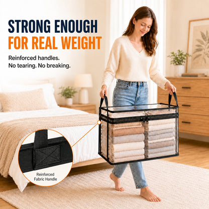 📦📦Large Clear Thick Plastic Storage Box with Hinged Lid, Heavy Duty High Capacity Organizer Bin, Free Shipping for Home Camping Travel Attic Moving-VEX