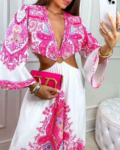 🔥Big sale - Bohemian deep V-neck sexy backless print long dress