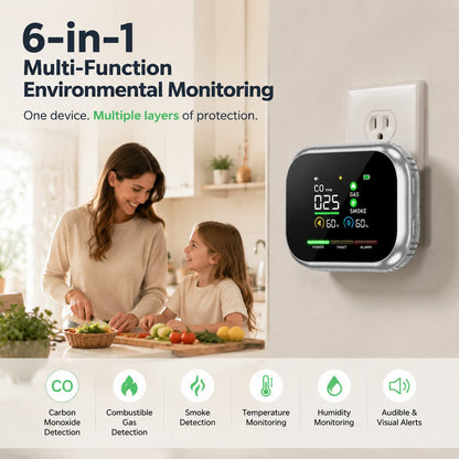 🌟2026 New Portable 6-in-1 Environment & Air Quality Detector | HD Display, CO Monitoring, Temperature, Humidity & High Decibel Alarm