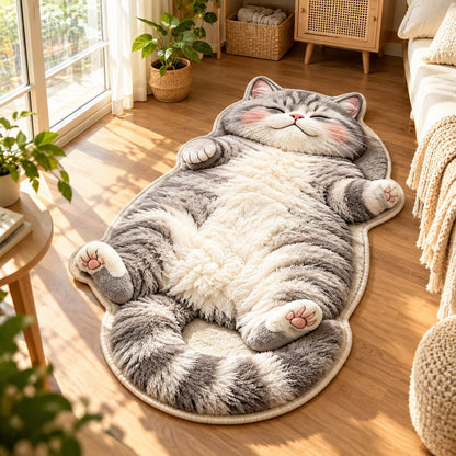 🐱 Sleeping Cat Shaped Rug – Soft Plush Indoor Floor Mat (2D Printed)