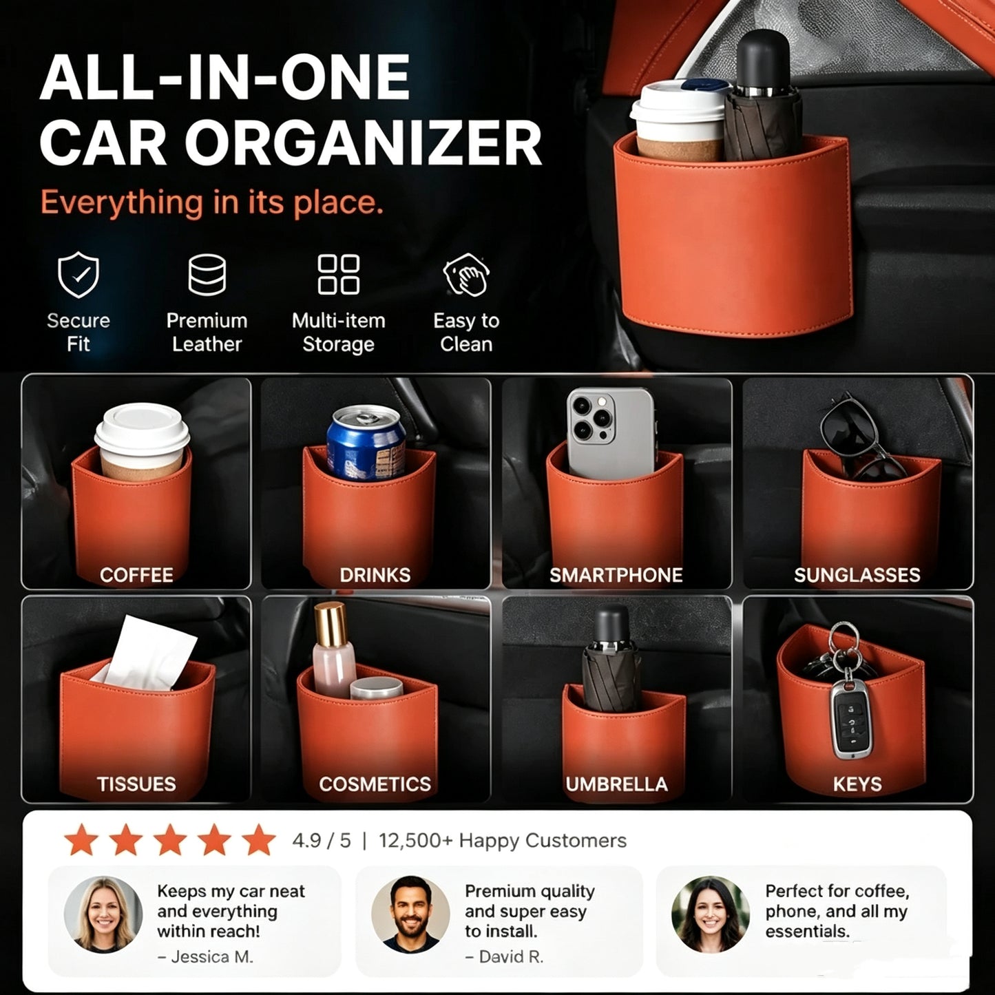 🚗Leather Car Door Cup Holder – Wide‑mouth opening, easy reach for drinks & phone. ✨