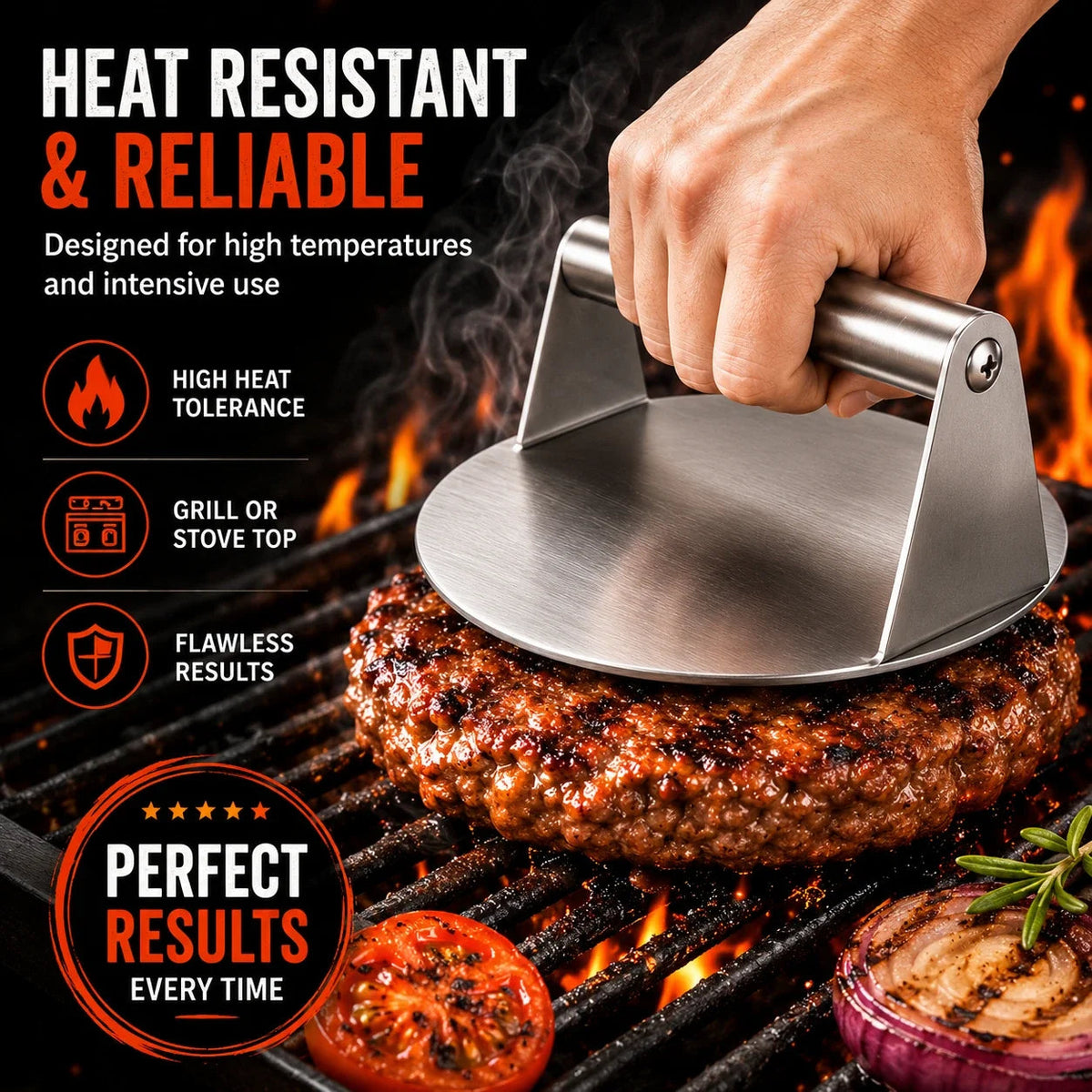 🍔🔥 Stainless Steel Burger Press for Smash Burgers Bacon Steaks and Sandwiches 🥓🥩