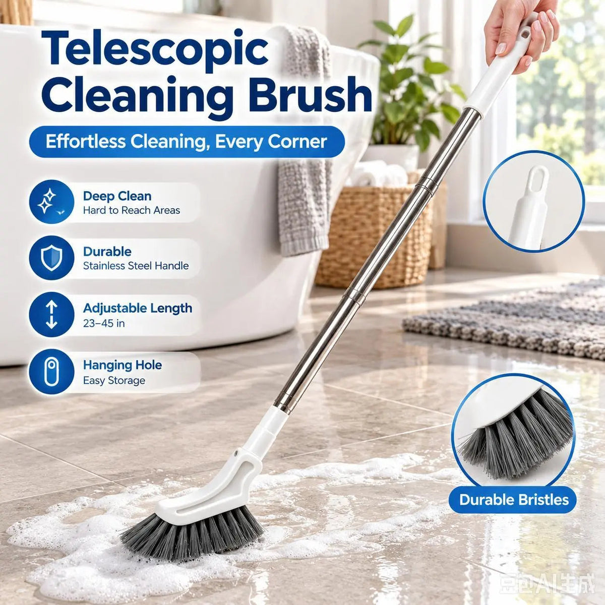 🧹 Telescopic Crevice Cleaning Brush – Long Handle Gap & Corner Scrubber