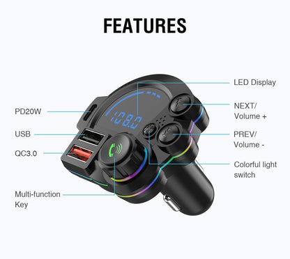 🚗 Universal Dual-Port Car FM Bluetooth Transmitter – Wireless Music, Hands-Free Calling & Dual USB Charger 🔌
