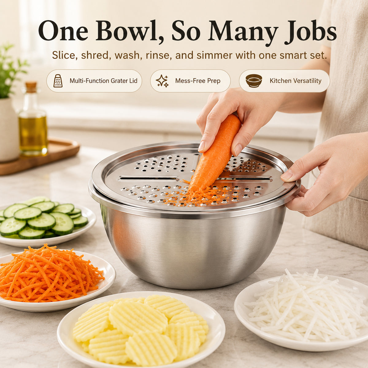 Kitchen prep set used for vegetables, salad and serving