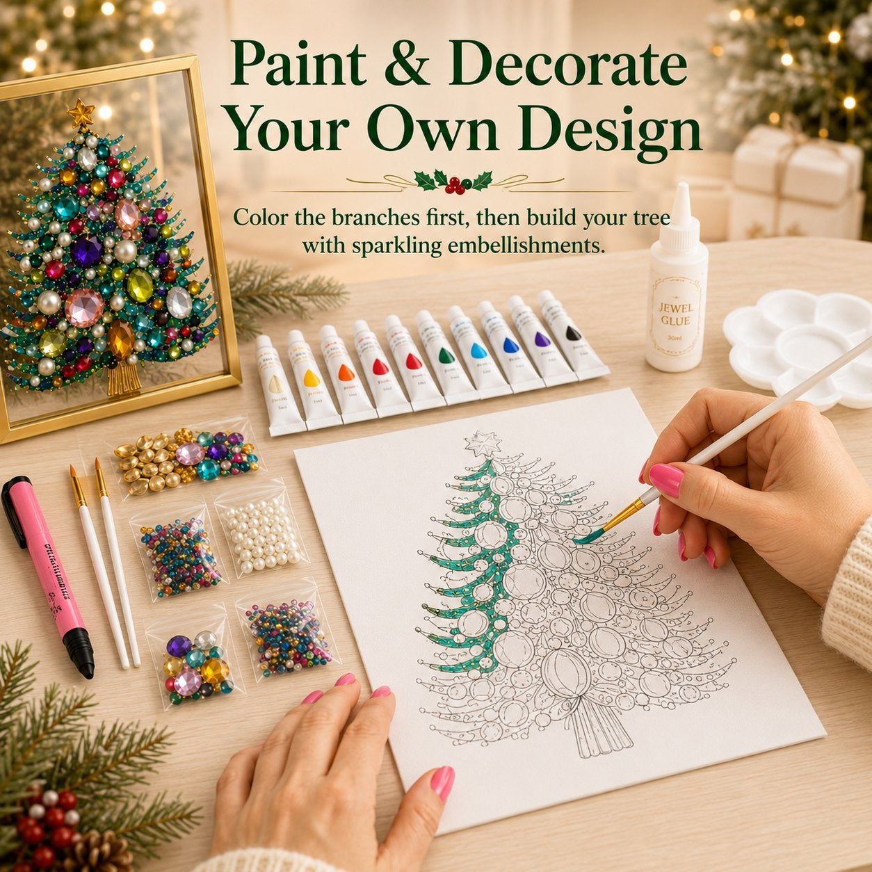 🔥Christmas 🎄✨DIY Jeweled Christmas Tree Framed Art Kit