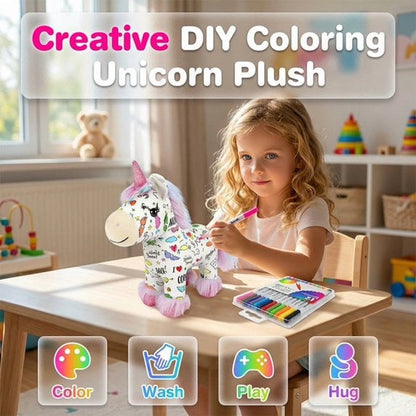 🦄 DIY Coloring Unicorn Plush Kit – Reusable Stuffed Animal Craft Set with 12 Washable Markers