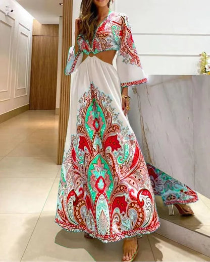🔥Big sale - Bohemian deep V-neck sexy backless print long dress