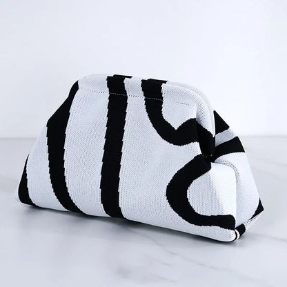 👜 Women’s Striped Crochet Clutch Bag – Lightweight Ruched Woven Makeup Pouch for Travel, Parties & Everyday Style ✨