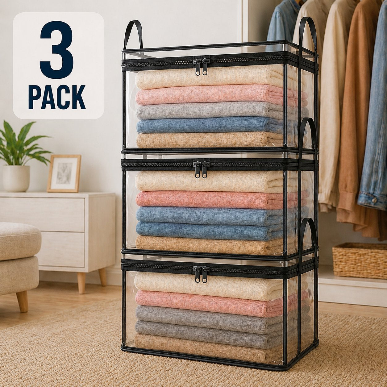 📦📦Large Clear Thick Plastic Storage Box with Hinged Lid, Heavy Duty High Capacity Organizer Bin, Free Shipping for Home Camping Travel Attic Moving-VEX