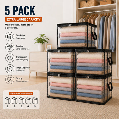 📦📦Large Clear Thick Plastic Storage Box with Hinged Lid, Heavy Duty High Capacity Organizer Bin, Free Shipping for Home Camping Travel Attic Moving-VEX