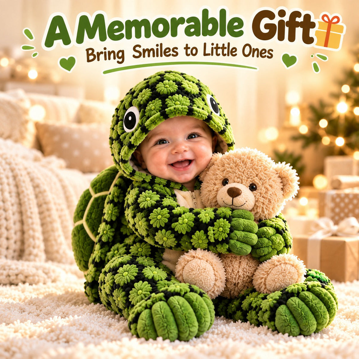 🐢Little Turtle Plush Baby Onesie – 3D Shell Hooded Costume💚✨
