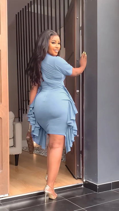 🔥49%OFF 💕Round Neck Short Sleeve Irregular Ruffle Midi Dresses