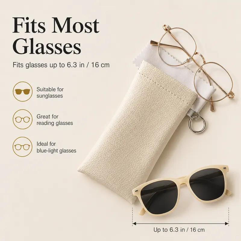 🕶️ Soft PU Leather Eyeglasses Pouch with Cleaning Cloth & Key Ring