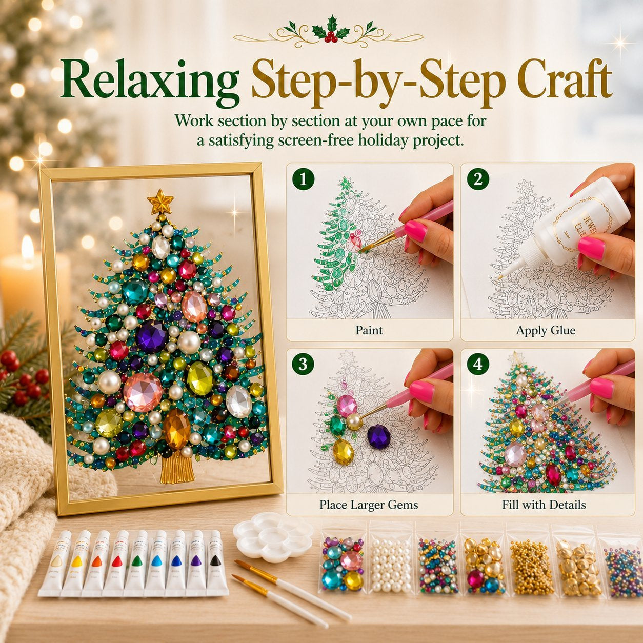 🔥Christmas 🎄✨DIY Jeweled Christmas Tree Framed Art Kit