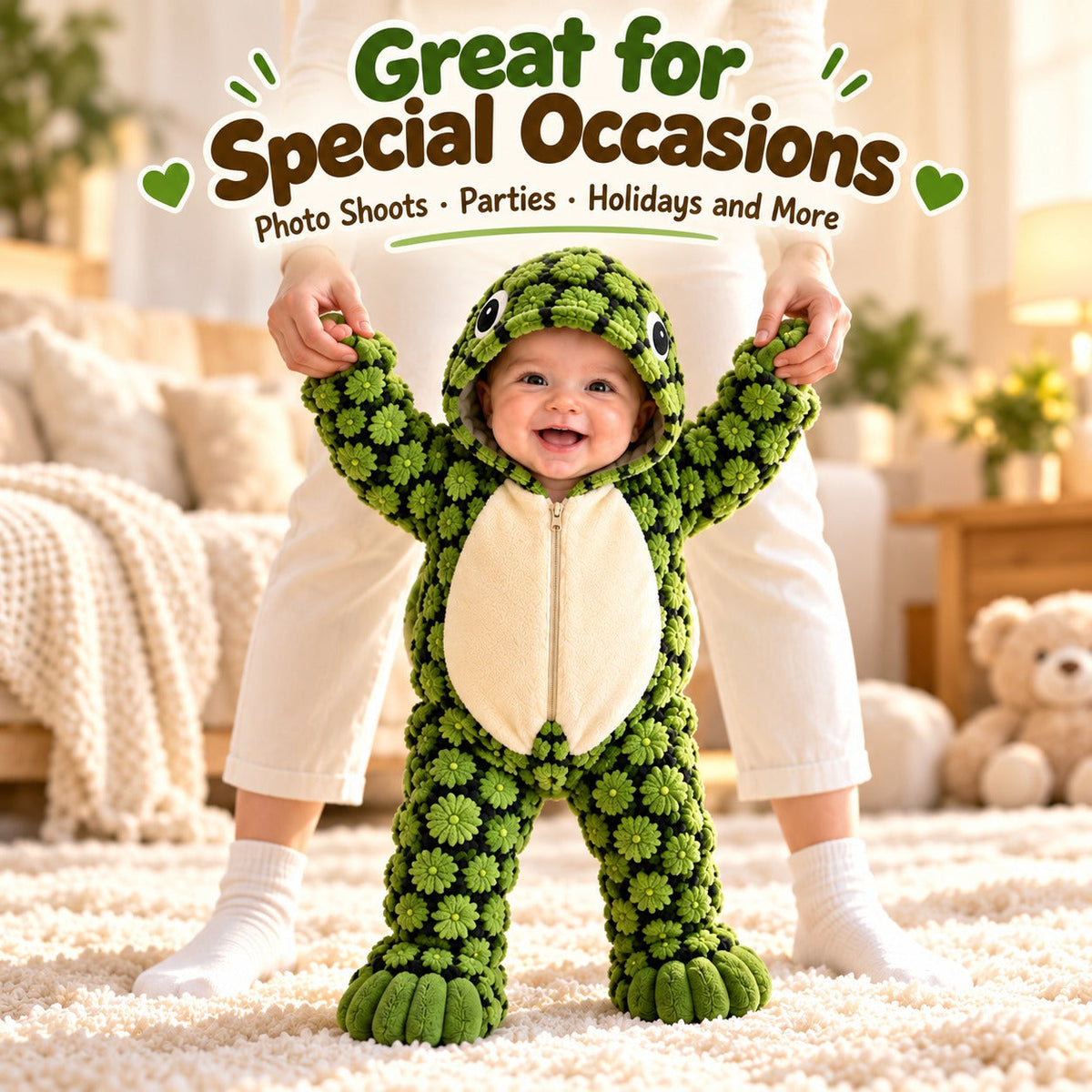 🐢Little Turtle Plush Baby Onesie – 3D Shell Hooded Costume💚✨