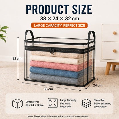📦📦Large Clear Thick Plastic Storage Box with Hinged Lid, Heavy Duty High Capacity Organizer Bin, Free Shipping for Home Camping Travel Attic Moving-VEX