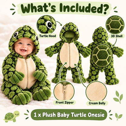 🐢Little Turtle Plush Baby Onesie – 3D Shell Hooded Costume💚✨