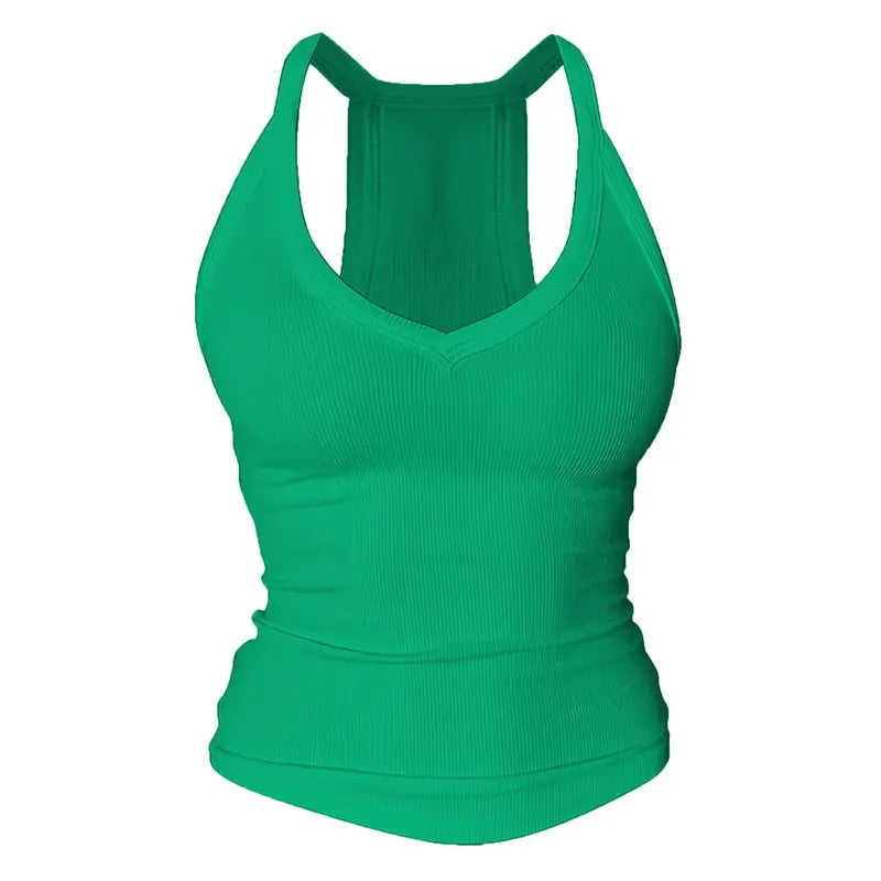 ✨ V-Neck Cotton Tank Top with Built-In Shelf Bra 👙