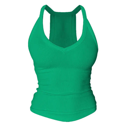 ✨ V-Neck Cotton Tank Top with Built-In Shelf Bra 👙