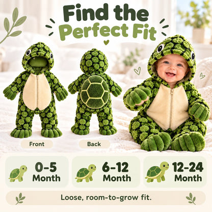 🐢Little Turtle Plush Baby Onesie – 3D Shell Hooded Costume💚✨