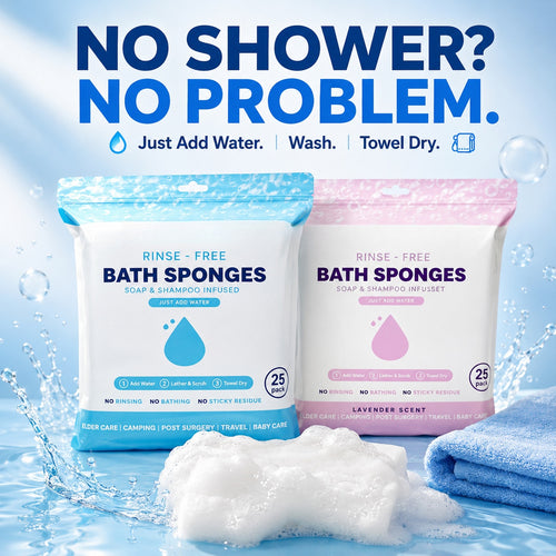 🧼 25-Pack Rinse-Free Disposable Bath Sponges with Soap & Shampoo 💧
