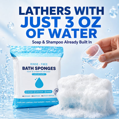 🧼 25-Pack Rinse-Free Disposable Bath Sponges with Soap & Shampoo 💧