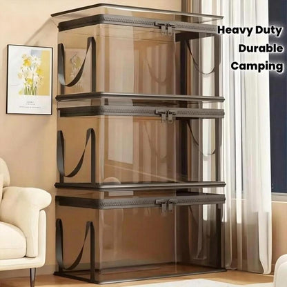 📦📦Large Clear Thick Plastic Storage Box with Hinged Lid, Heavy Duty High Capacity Organizer Bin, Free Shipping for Home Camping Travel Attic Moving-VEX
