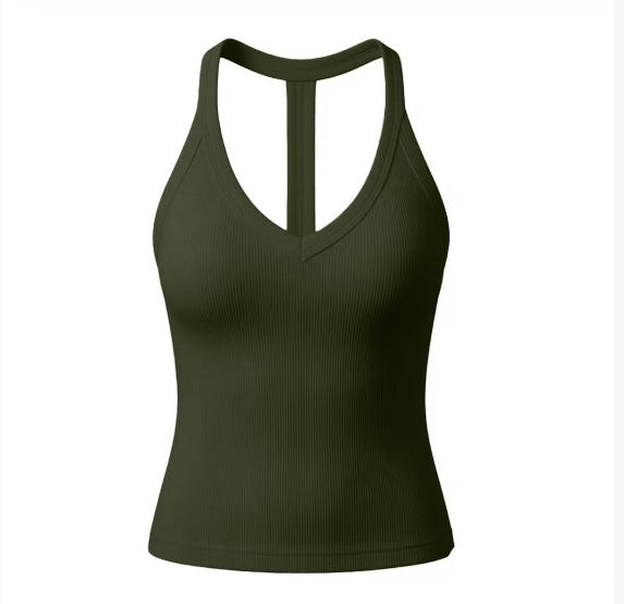 ✨ V-Neck Cotton Tank Top with Built-In Shelf Bra 👙