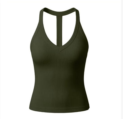 ✨ V-Neck Cotton Tank Top with Built-In Shelf Bra 👙
