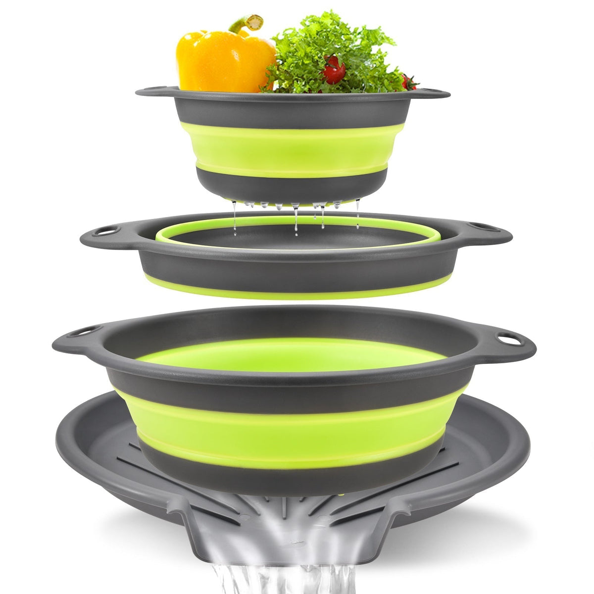🥗 3-Piece Collapsible Colander Set – Self-Draining & Space-Saving Kitchen Strainers ✨
