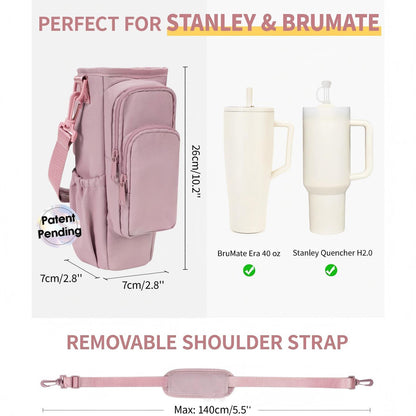 Water Bottle Carrier Bag with Phone Pocket for Stanley Cup 40/30oz