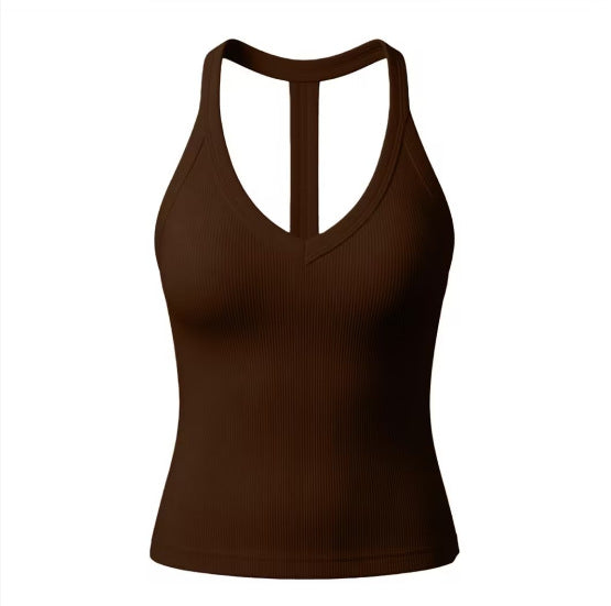 ✨ V-Neck Cotton Tank Top with Built-In Shelf Bra 👙