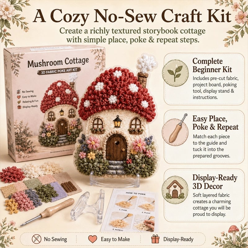 ✨🧘Relaxing & Beginner-Friendly-✨Whimsical Village 3D Fabric Poke Art Kit