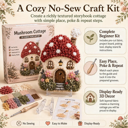 ✨🧘Relaxing & Beginner-Friendly-✨Whimsical Village 3D Fabric Poke Art Kit