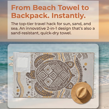 🏖️2-in-1 Convertible Towel & Backpack with Inner Zip Pocket & Sand-Repelling Fabric