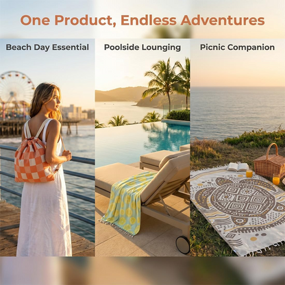 🏖️2-in-1 Convertible Towel & Backpack with Inner Zip Pocket & Sand-Repelling Fabric