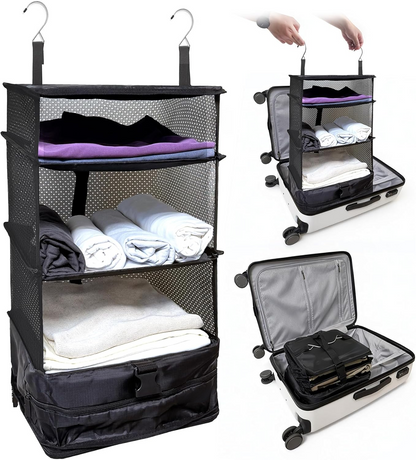🧳Travel Hanging Closet Storage Bag Collapsible 3-Shelf Washable Oxford Fabric with 2 Hooks