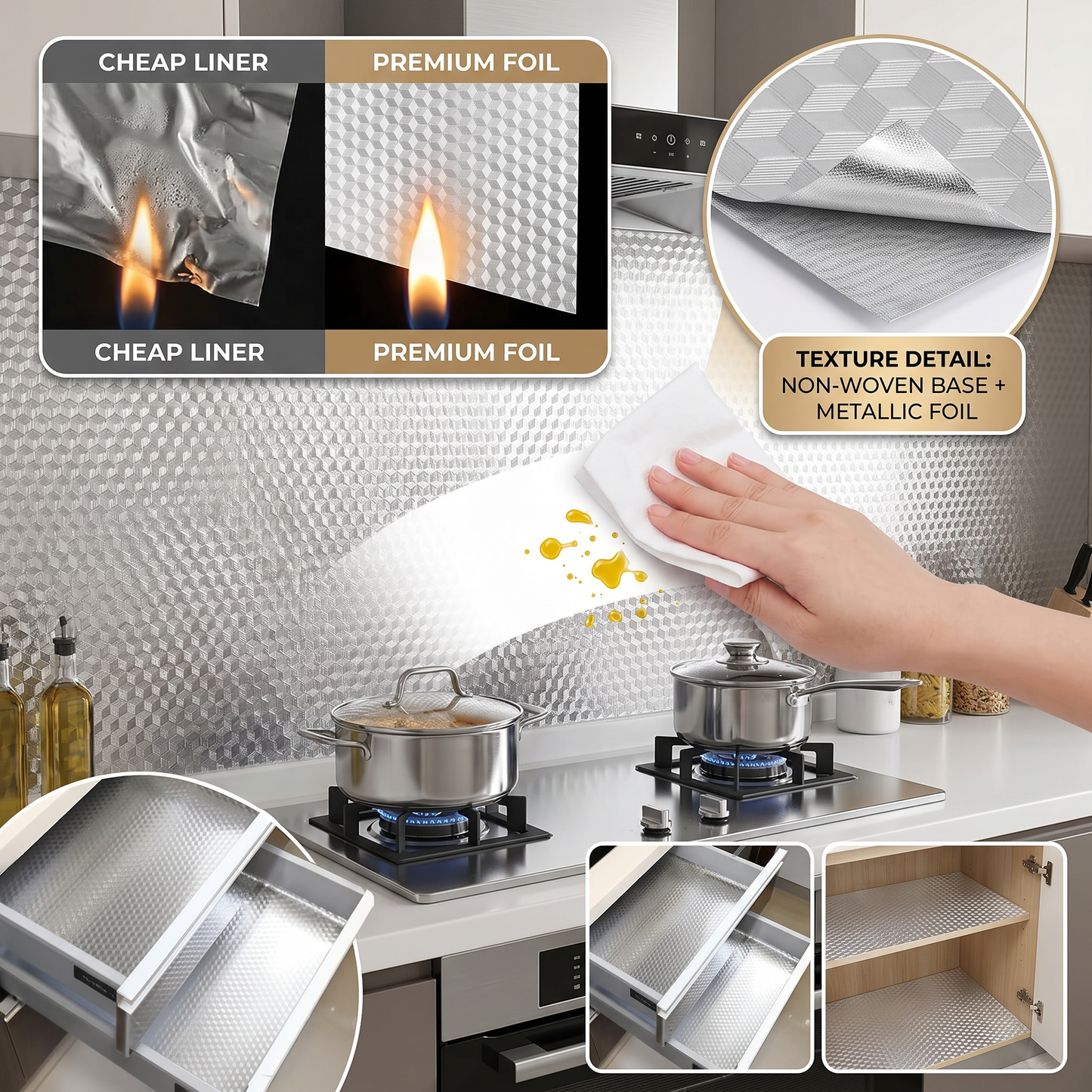 🍳Oil-Proof Aluminum Foil Kitchen Backsplash Wallpaper