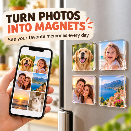 📸 DIY Acrylic Photo Fridge Magnet Kit | Personalized 2 × 2 in Memory Magnets for Home & Gifts