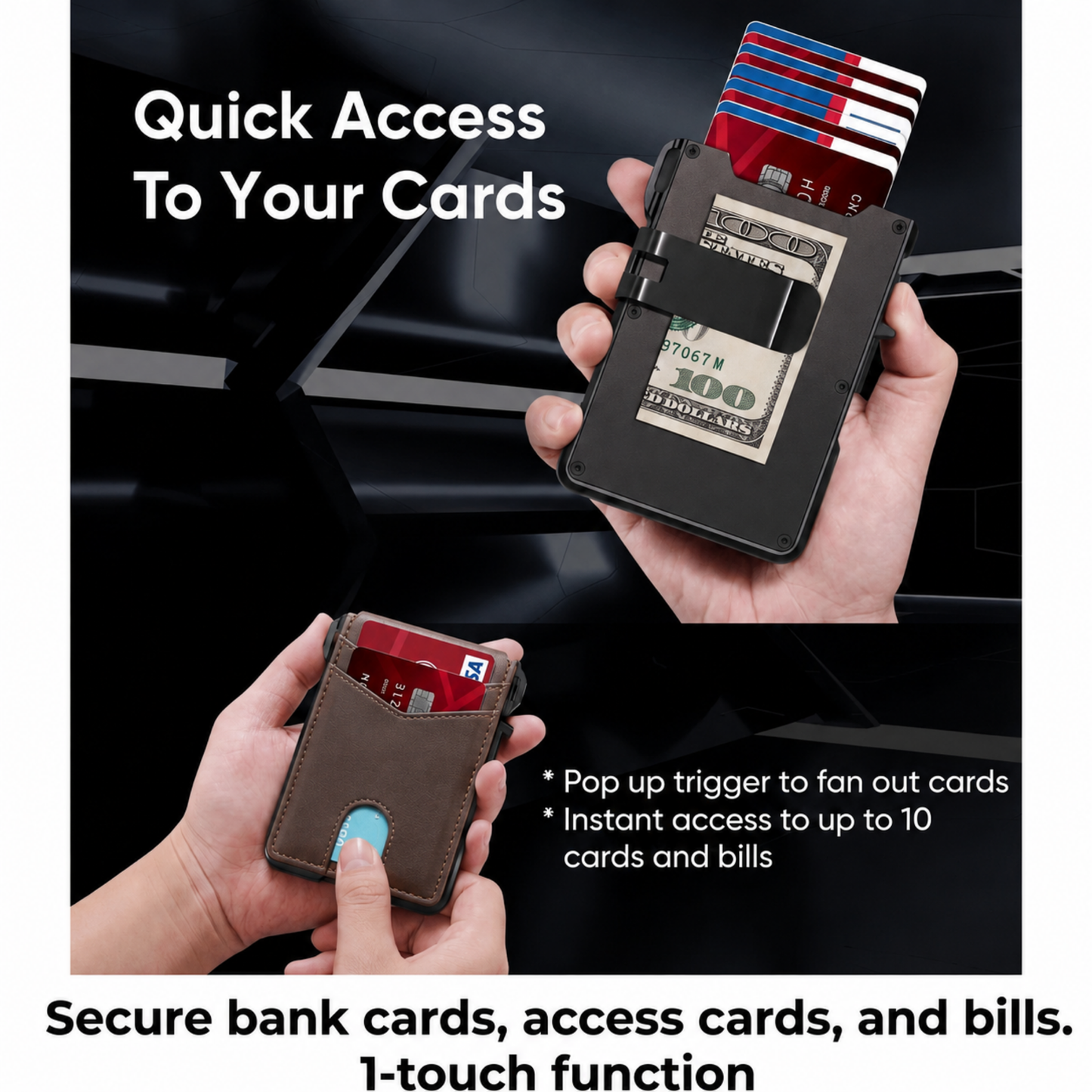 🔐 RFID Blocking Minimalist Pop-Up Wallet | One-Second Card Eject Design & Ultra Slim Pocket Wallet